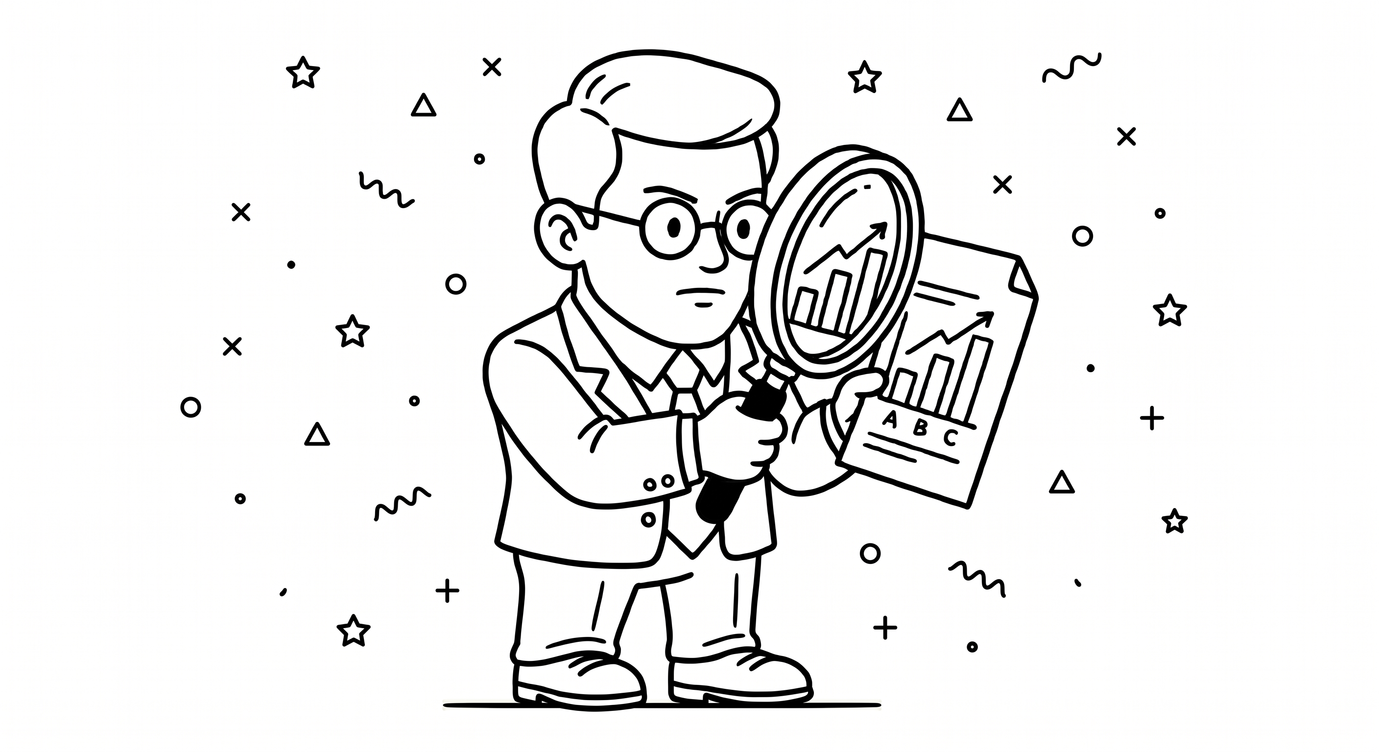 BidPro regular membership illustration showing a professional analyzing bid data documents with a magnifying glass for stable public procurement wins