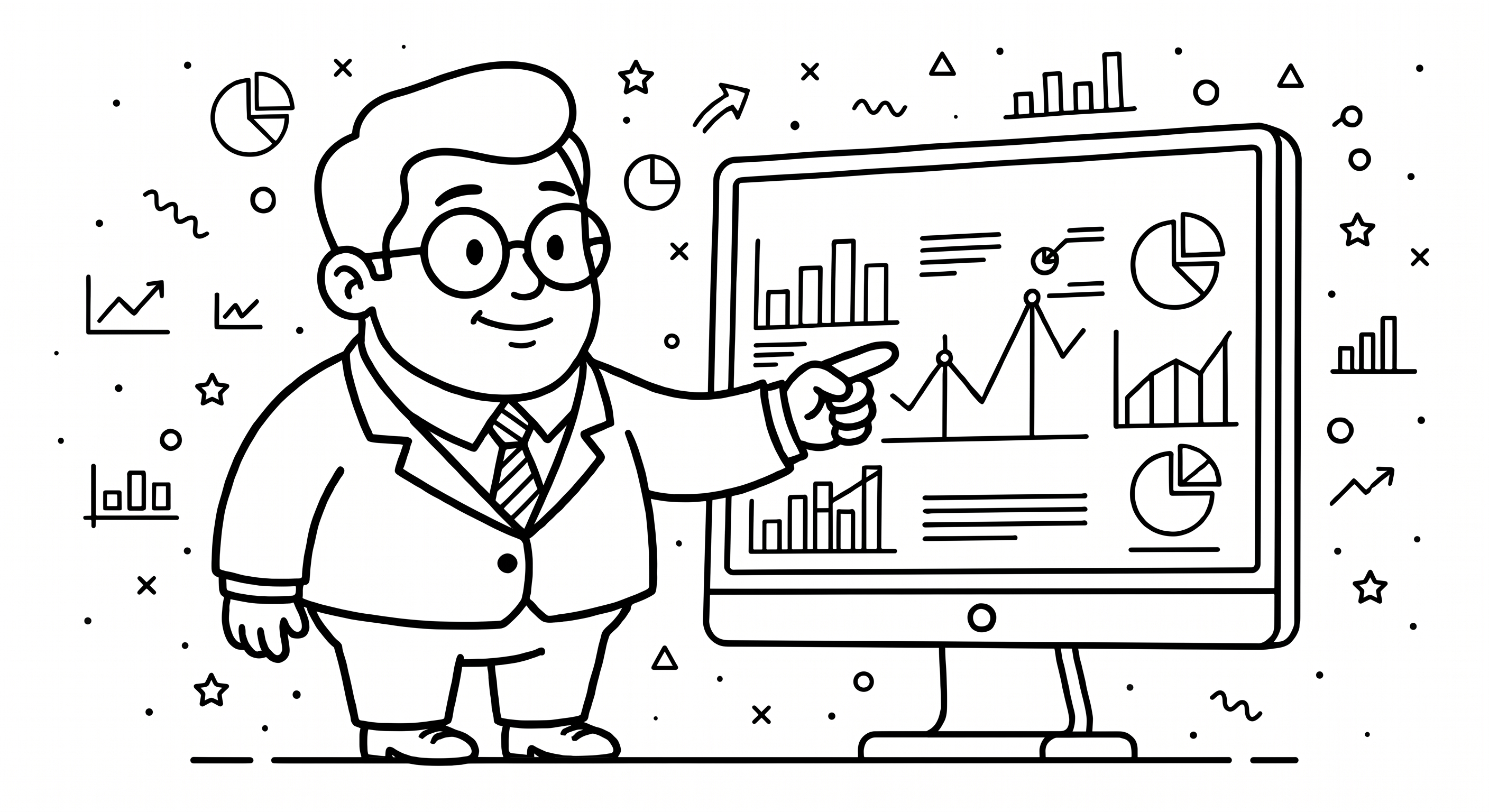 BidPro master membership illustration showing a professional analyzing AI and big data charts on a monitor for public procurement bid strategy